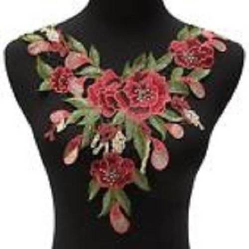 X 1 guipure col dentelle floral venise vieux rose/bordeaux polyester 40 x 32 cm 