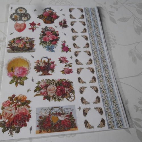 X 1 planche de mixte stickers autocollants motif fleur pailleté multicolore 30 x 21 cm 