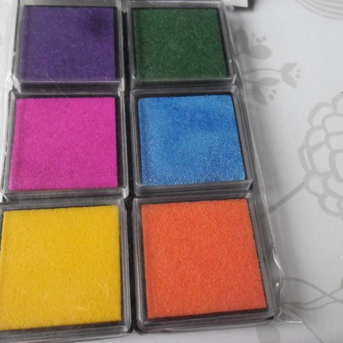 X 6 mixte encreurs carré 6 couleurs pour tampon longue tenue 4 x 4 cm chacun