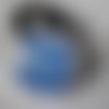 X 1 bouton pression(bijou)rond verre dome motif fleur bleu métal argenté n°11 