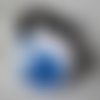 X 1 bouton pression(bijou)rond verre dome motif fleur bleu métal argenté 18 mm n°10 