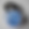 X 1 bouton pression(bijou)rond verre dome motif fleur bleu métal argenté 18 mm n°5 