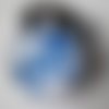 X 1 bouton pression(bijou)rond verre dome motif fleur bleu métal argenté 18 mm n°4 