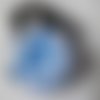 X 1 bouton pression(bijou)rond verre dome motif fleur bleu métal argenté 18 mm n°3 