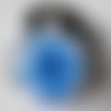 X 1 bouton pression rond verre dome motif fleur bleu métal argenté 18 mm n°1 