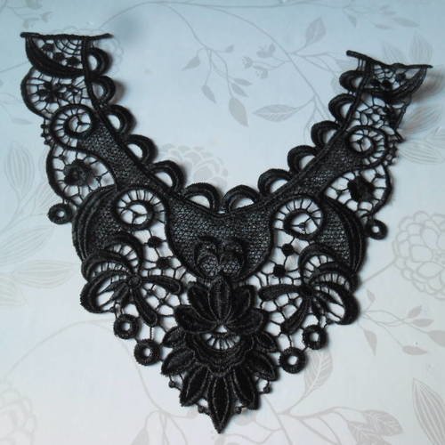 X 1 guipure col dentelle floral venise ton noir à coudre polyester 40 x 33,5 cm qq 