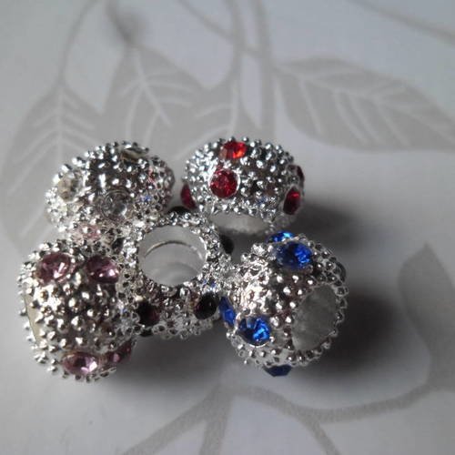 X 5 mixte perles intercalaires strass 5 couleurs métal argenté 10 mm 