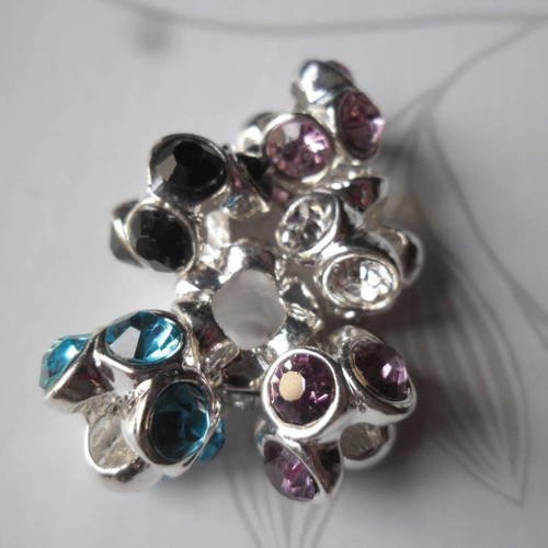 X 5 mixte perles intercalaire strass 5 couleurs métal argenté 12 x 8 mm 