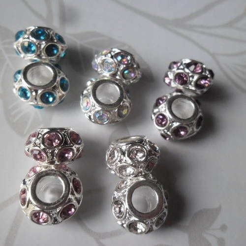 X 5 mixte perles spacer strass 5 couleurs forme soucoupe métal argenté 11 x 6 mm 