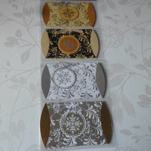 X 4 mixte boites cadeaux à motif noel ton doré/argenté 12,5 x 7,5 cm 