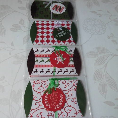 X 4 mixte boites cadeaux à motif noel ton vert/rouge 12,5 x 7,5 cm 