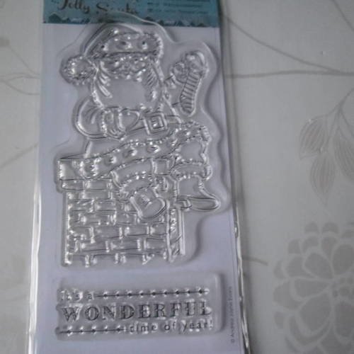 X 1 planche de tampons clear stamps transparent père noel+inscription silicone 