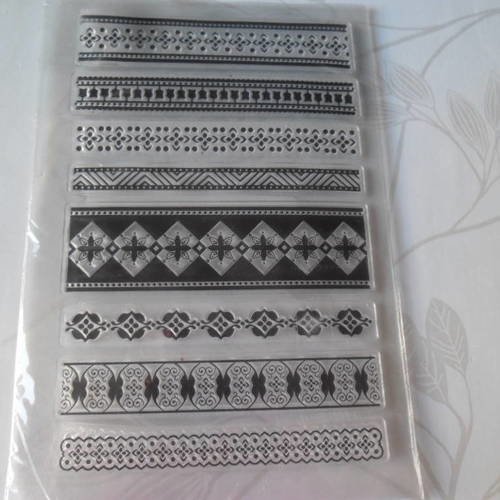 X 1 planche de tampons clear stamps transparent motif bordures silicone 