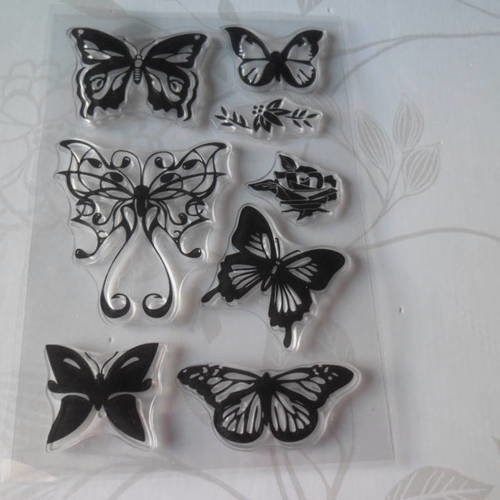 X 1 planche de tampons clear stamps transparent motif papillon silicone