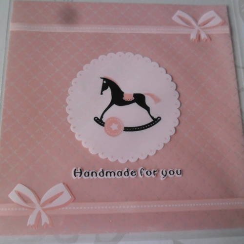 X 10 sachets/pochette sac adhésif motif cheval bascule ton rose pour bonbon/biscuit plastique 13 x 10 cm 