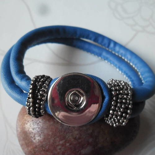 X 1 bracelet cuir bleu pour bouton pression 21 cm 