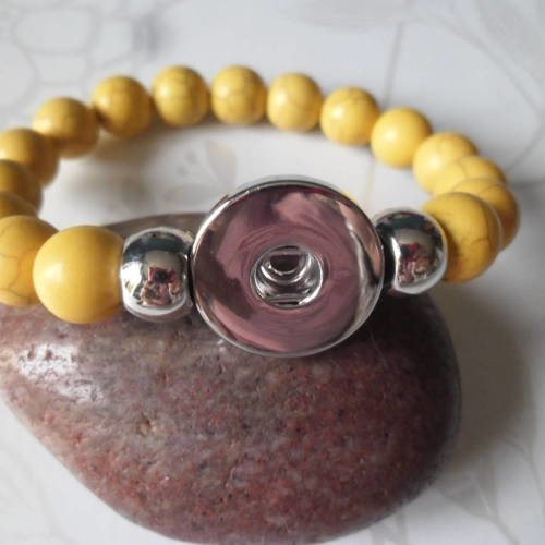 X 1 bracelet élastique perles en verre jaune pour bouton pression 22,5 cm 