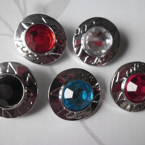 X 5 mixte boutons pression(bijoux)rond strass love métal argenté 19 mm 