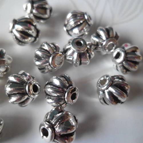X 10 perles intercalaires forme citrouille(lanterne) métal argent vieilli 9 x 9 mm 