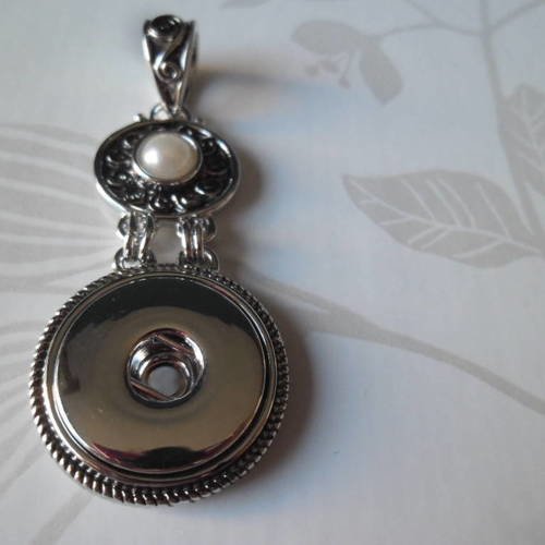 X 1 pendentif motif perle ethnique pour bouton pression métal argenté 5,8 x 2,4 cm 