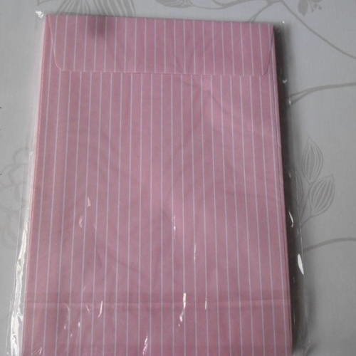 X 10 enveloppes rectangle à motif rayure fine blanche sur fond rose 16 x 11,5 cm 