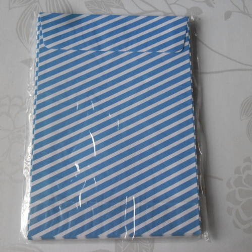 X 10 enveloppes rectangle à motif rayure bleu/blanche 16 x 11,5 cm 