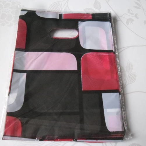 X 5 sacs sachets plastique emballage à motif ton rouge/noir/blanc 20 x 15 cm 