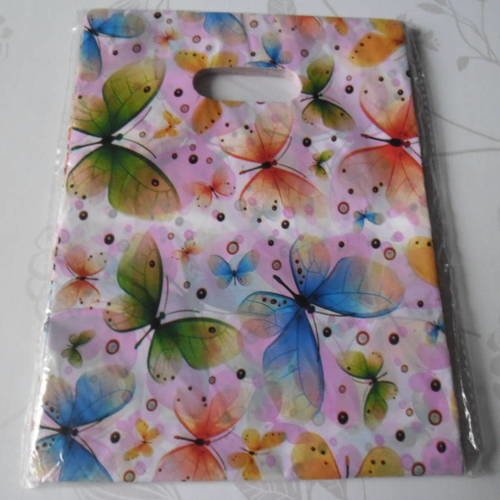 X 5 sacs sachets plastique emballages motif papillon multicolore 20 x 15 cm 
