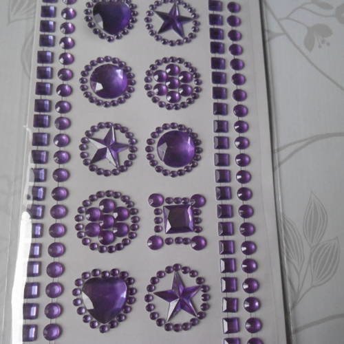 X 1 grande planche de demi-perle strass adhésif violet à motif 