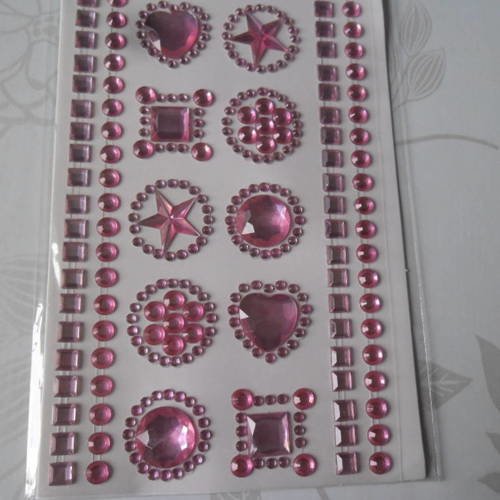 X 1 grande planche de demi-perle strass adhésif rose à motif 