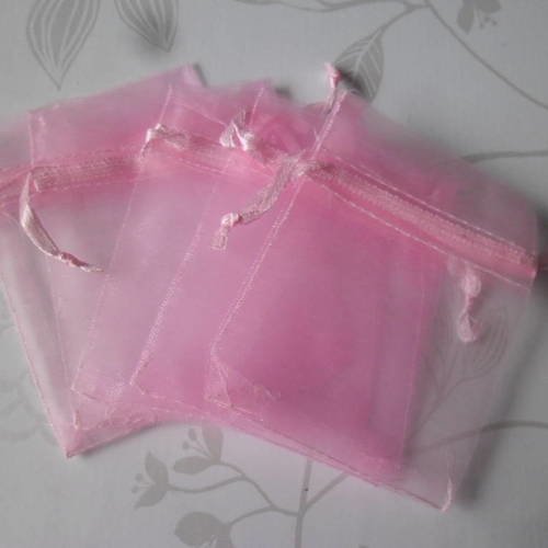 X 10 sachets/pochettes cadeau organza rose 9 x 7 cm 