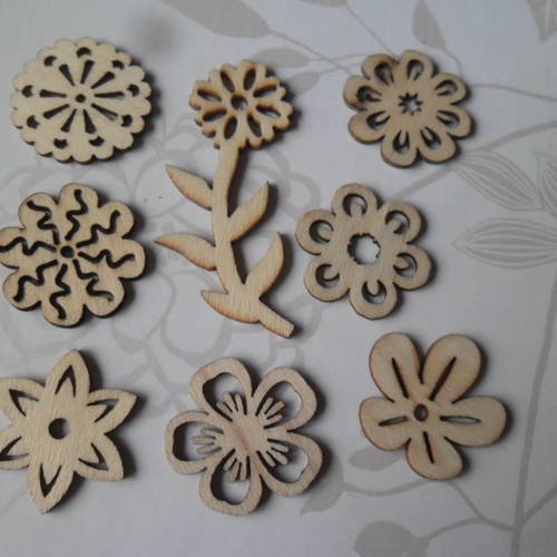 X 8 mixte embellissements en bois forme fleur de 5,7 à 3 cm 