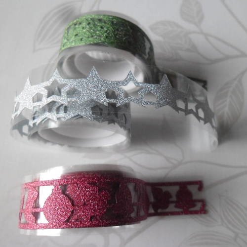 X 3 mixte rubans dentelle adhésif masking tape à motif noel pailleté 16 mm 