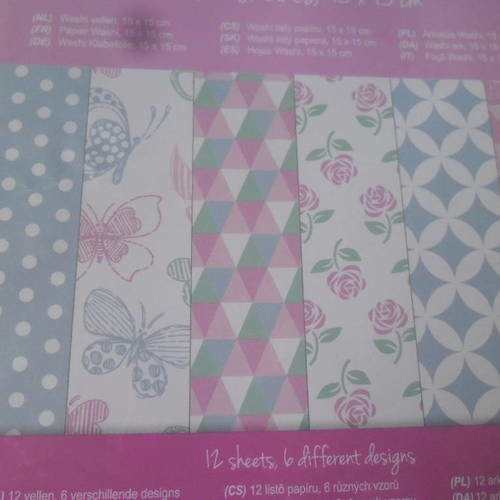 X 12 feuilles papier washi tape autocollants de 6 motifs différents 15 x 15 cm 