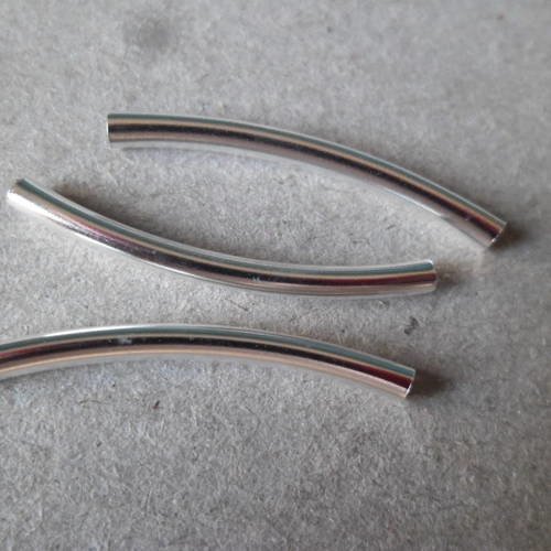 X 10 perles tube courbé lisse métal couleur argenté 30 x 2,5 mm 