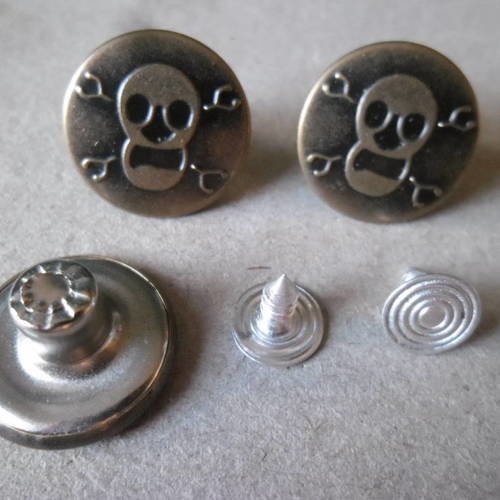X 5 sets boutons rond motif tete de mort en métal couleur bronze 17 x 8 mm 