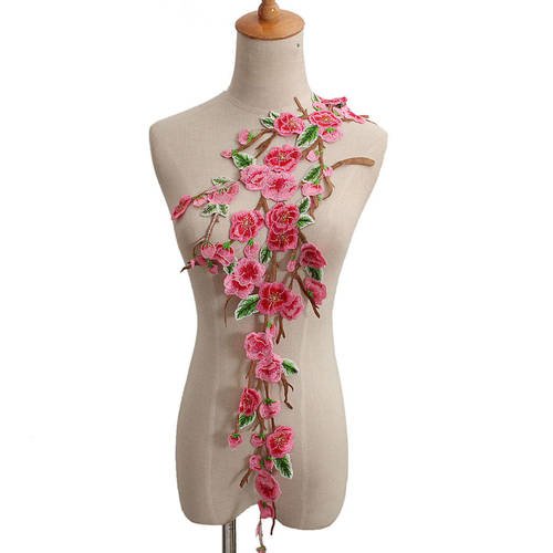 X 1 grande guipure dentelle floral rose à coudre polyester 78 x 28 cm vv