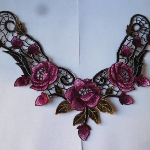 X 1 guipure col dentelle venise floral ton rose à coudre polyester 34 x 28 cm 