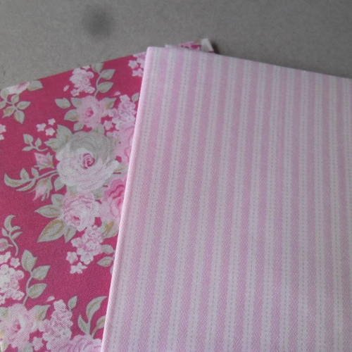 X 2 mixte coupons de tissu coton patchwork ton rose à motif rayure/fleur 48 x 48 cm 