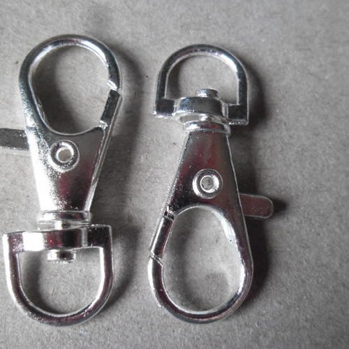 X 20 fermoirs mousquetons pour porte-clés/porte-clefs métal argenté 37 x 16 mm 
