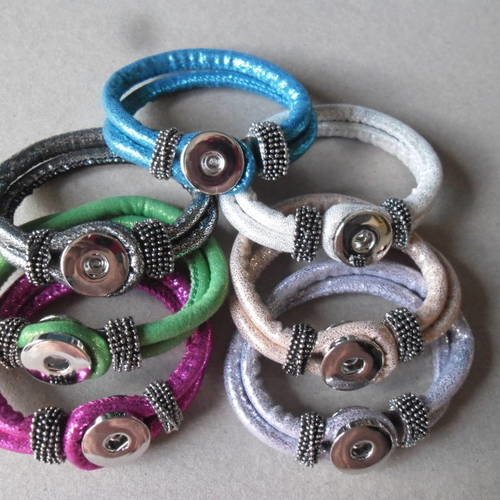 X 7 mixte bracelets cuir 6 couleurs pailleté pu pour bouton pression argenté 22 cm 