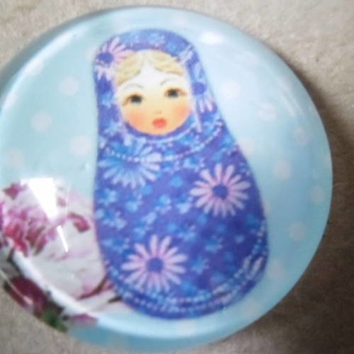X 1 camée/cabochon rond verre dome poupée russe à motif 25 mm 