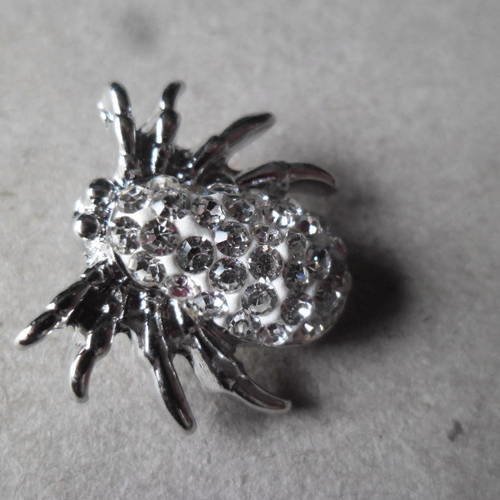 X 1 bouton pression(bijou)araignée strass blanc argenté 19 x 23 mm 