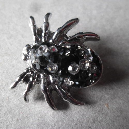 X 1 bouton pression(bijou)araignée strass noir/blanc argenté 19 x 23 mm 