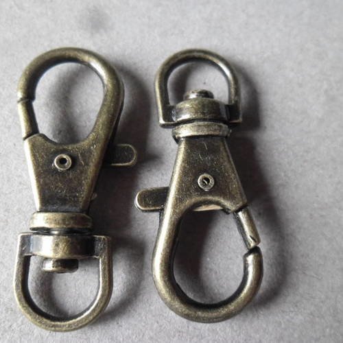 X 4 fermoirs mousqueton axe pivotant pour porte-clé/porte-clef métal bronze 3,7 x 1,7 cm 