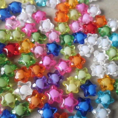 X 20 mixte perles en forme d'étoiles multicolore acrylique 12 x 11 mm 