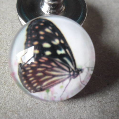 X 1 bouton pression(bijou)rond verre dome motif papillon 18 mm 