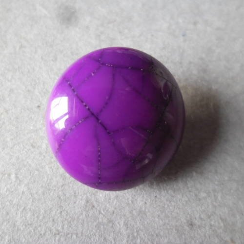 X 1 bouton pression(bijou)rond résine violet à motif métal argenté 18 mm 