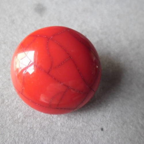 X 1 bouton pression(bijou)rond résine orange à motif métal argenté 18 mm 