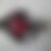 X 1 bouton pression(bijou)fleur strass rouge métal argenté 21,5 x 18,5 mm 